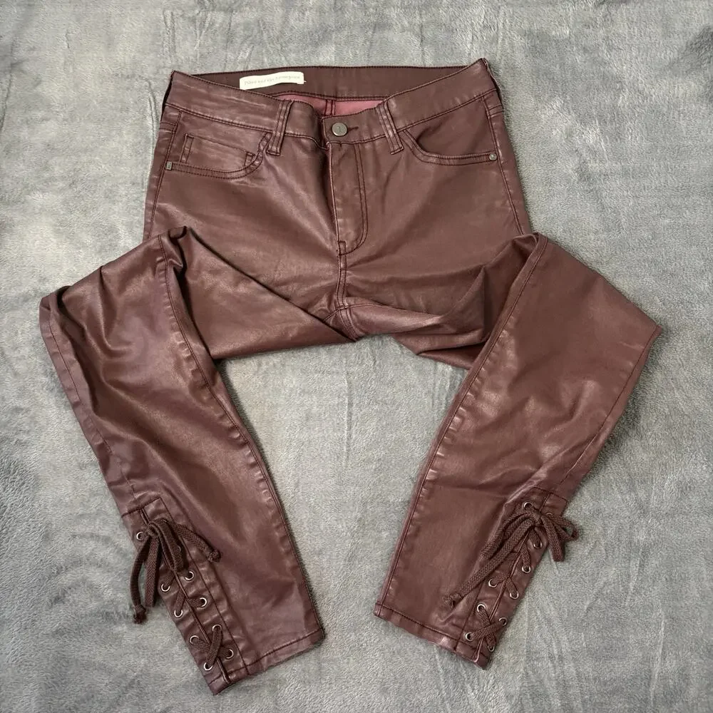 Pilcro and the‎ Letterpress Womens Pants 27 Red Wax Coated Burgundy Lace Up